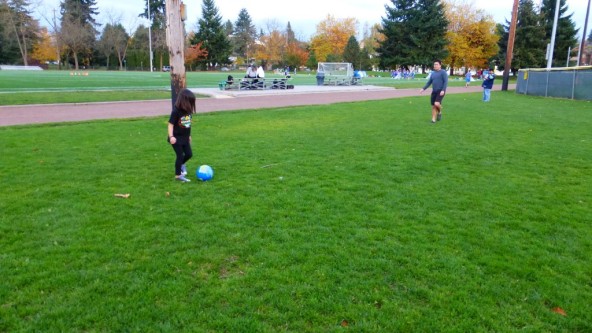 Don and Jadyn practicing soccer skills